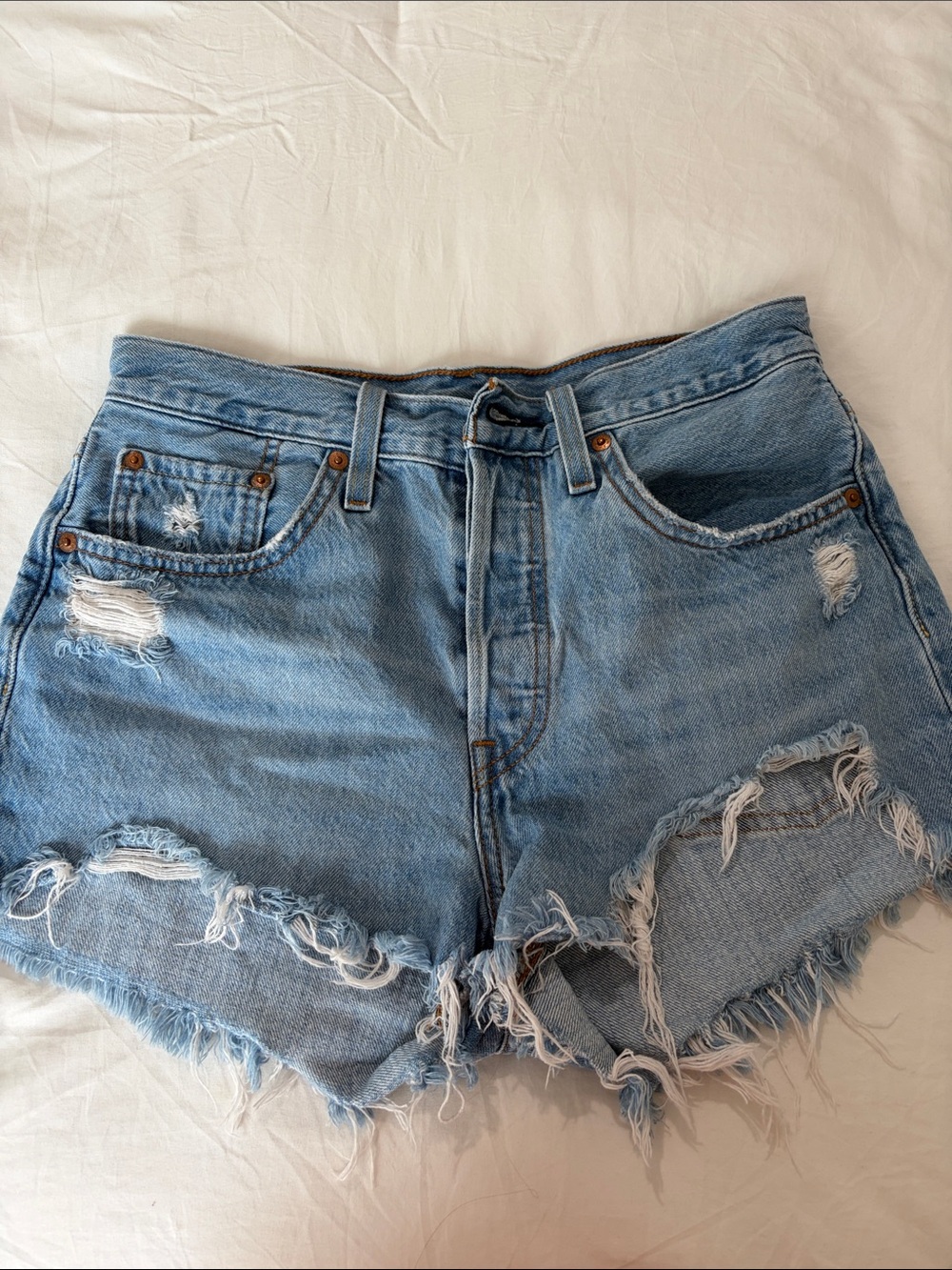 Levi's Light Blue Distressed Denim Cutoff Shorts